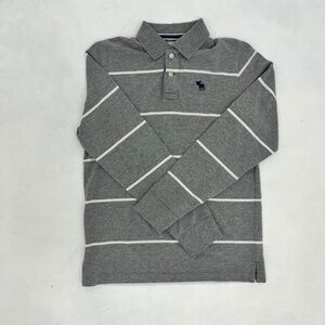 Abercrombie & Fitch Boys L Pullover Shirt Gray Striped Long Sleeve Collared